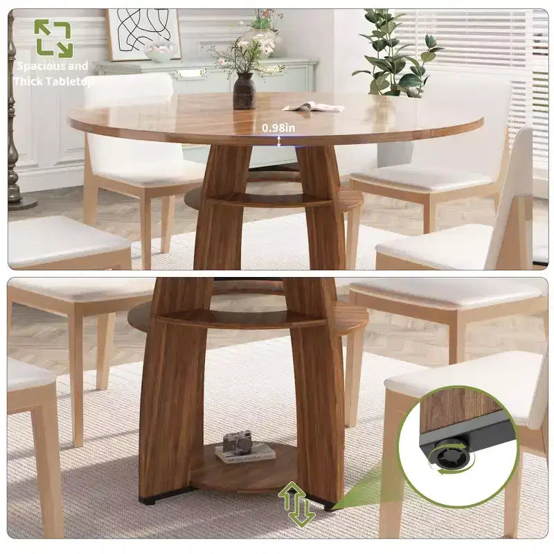 Tavolo da pranzo rotondo da 47", nero/noce, stile moderno, 6 posti