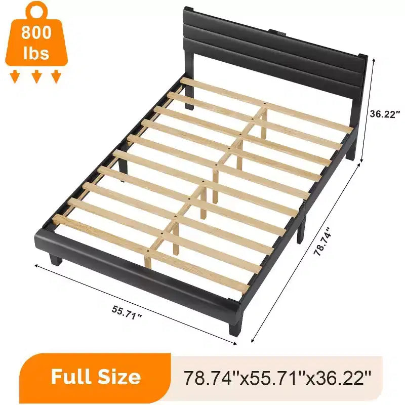 Letto a piattaforma imbottito in ecopelle nera, testiera regolabile, matrimoniale/queen size, per 1-2 persone
