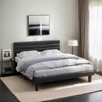 Letto a piattaforma imbottito in ecopelle nera, testiera regolabile, matrimoniale/queen size, per 1-2 persone
