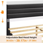 Letto a piattaforma imbottito in ecopelle nera, testiera regolabile, matrimoniale/queen size, per 1-2 persone