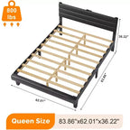 Letto a piattaforma imbottito in ecopelle nera, testiera regolabile, matrimoniale/queen size, per 1-2 persone
