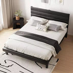 Letto a piattaforma imbottito in ecopelle nera, testiera regolabile, matrimoniale/queen size, per 1-2 persone