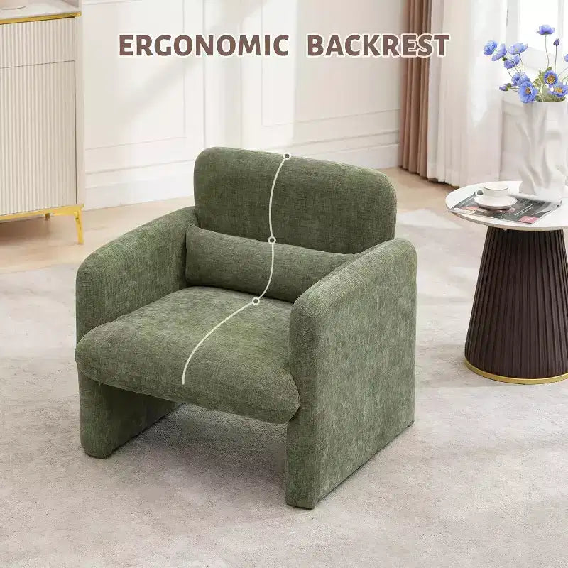 Poltrona d'accento rivestita in ciniglia bianca crema/verde matcha, seduta singola