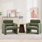 Poltrona d'accento rivestita in ciniglia bianca crema/verde matcha, seduta singola