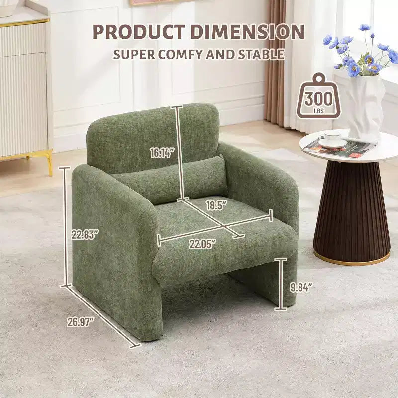 Poltrona d'accento rivestita in ciniglia bianca crema/verde matcha, seduta singola