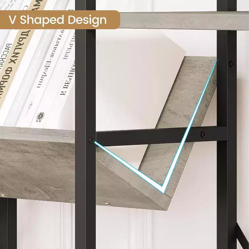 Libreria aperta a 4 ripiani con struttura in metallo grigio, stile industriale, per uso individuale