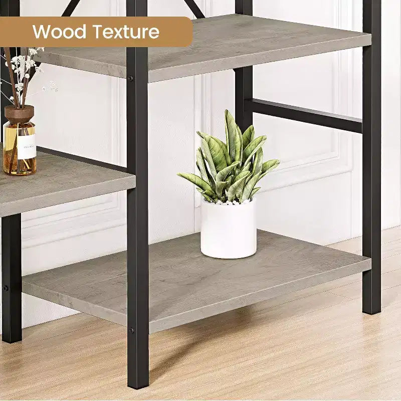 Libreria aperta a 4 ripiani con struttura in metallo grigio, stile industriale, per uso individuale