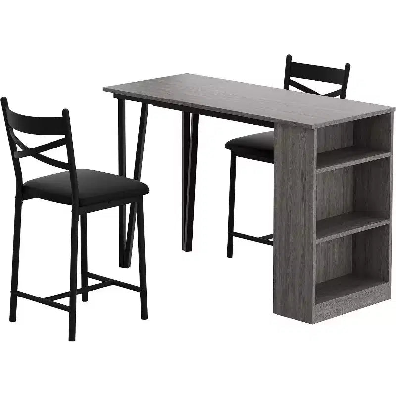 Set tavolo da bar per 2 persone nero/grigio/retrò con piano ribaltabile e contenitore