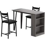 Set tavolo da bar per 2 persone nero/grigio/retrò con piano ribaltabile e contenitore