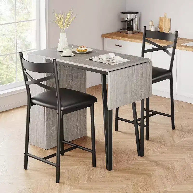 Set tavolo da bar per 2 persone nero/grigio/retrò con piano ribaltabile e contenitore
