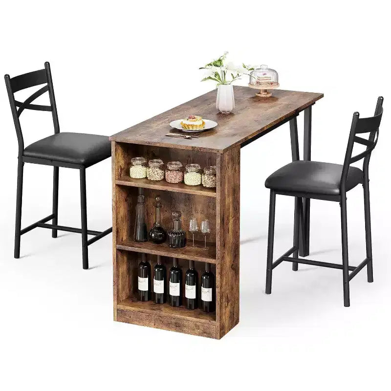 Set tavolo da bar per 2 persone nero/grigio/retrò con piano ribaltabile e contenitore