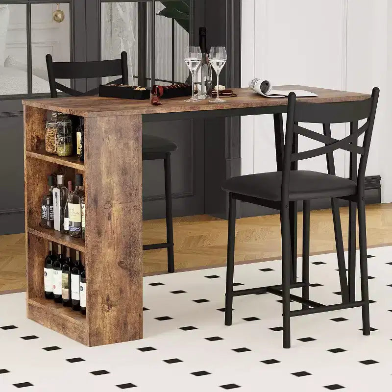 Set tavolo da bar per 2 persone nero/grigio/retrò con piano ribaltabile e contenitore