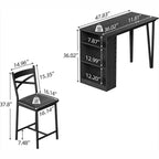 Set tavolo da bar per 2 persone nero/grigio/retrò con piano ribaltabile e contenitore