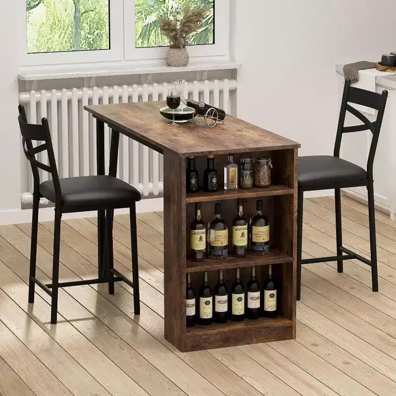 Set tavolo da bar per 2 persone nero/grigio/retrò con piano ribaltabile e contenitore