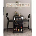 Set tavolo da bar per 2 persone nero/grigio/retrò con piano ribaltabile e contenitore