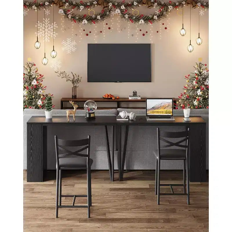 Set tavolo da bar per 2 persone nero/grigio/retrò con piano ribaltabile e contenitore