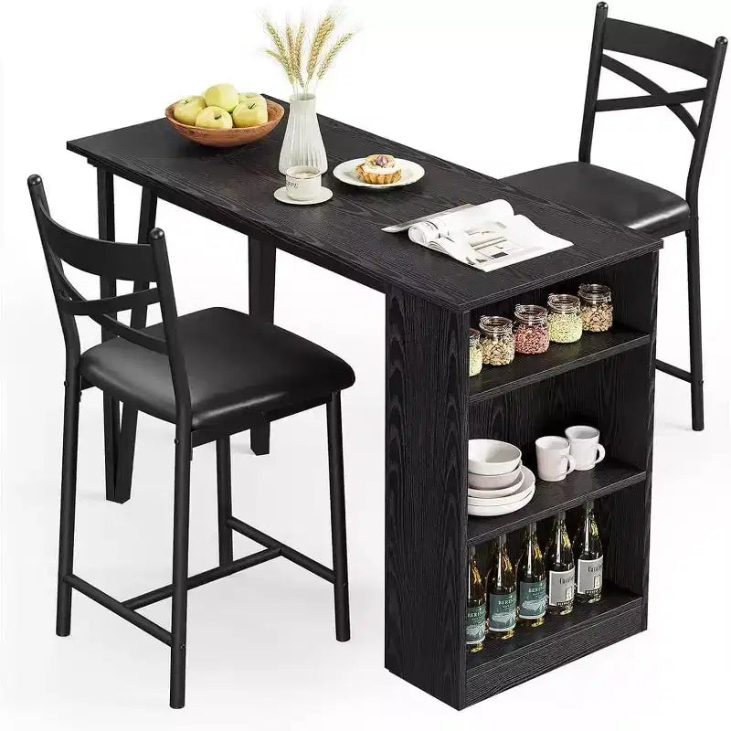 Set tavolo da bar per 2 persone nero/grigio/retrò con piano ribaltabile e contenitore