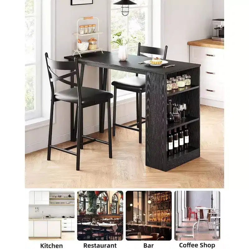 Set tavolo da bar per 2 persone nero/grigio/retrò con piano ribaltabile e contenitore