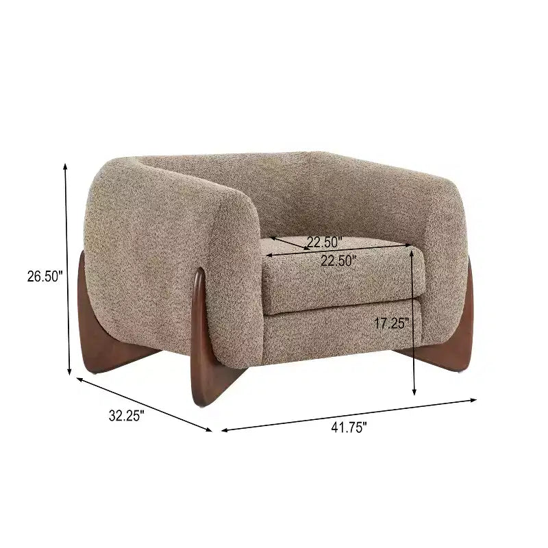Poltrona a pozzetto imbottita in tessuto bouclé grigio scuro/marrone chiaro, stile contemporaneo, 1 posto