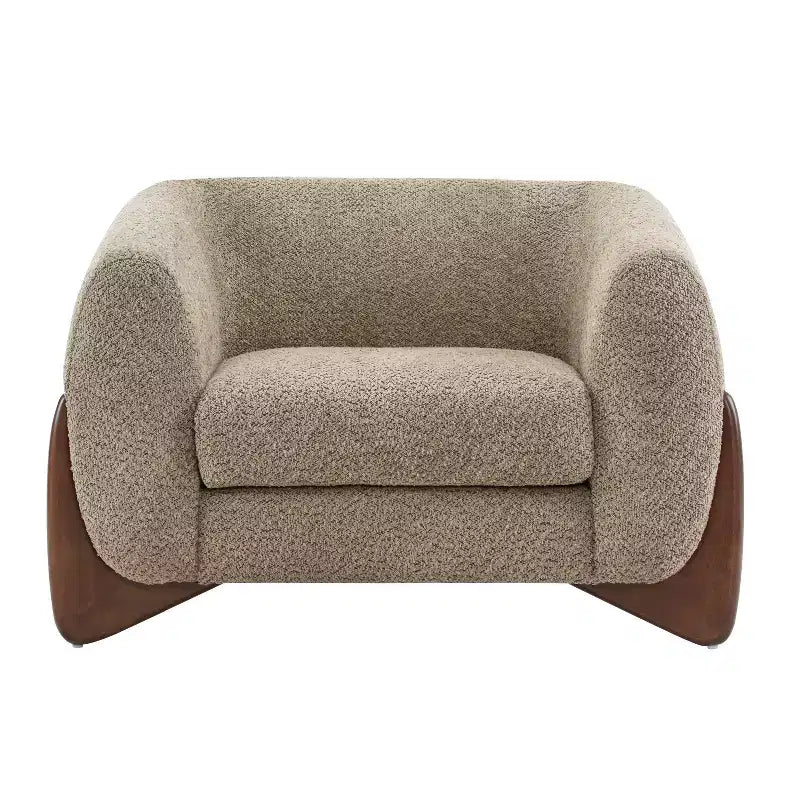 Poltrona a pozzetto imbottita in tessuto bouclé grigio scuro/marrone chiaro, stile contemporaneo, 1 posto