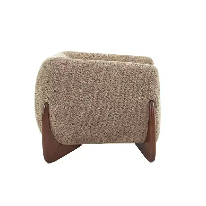 Poltrona a pozzetto imbottita in tessuto bouclé grigio scuro/marrone chiaro, stile contemporaneo, 1 posto