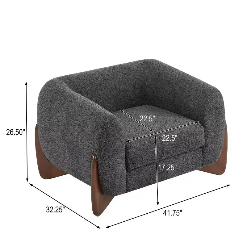Poltrona a pozzetto imbottita in tessuto bouclé grigio scuro/marrone chiaro, stile contemporaneo, 1 posto