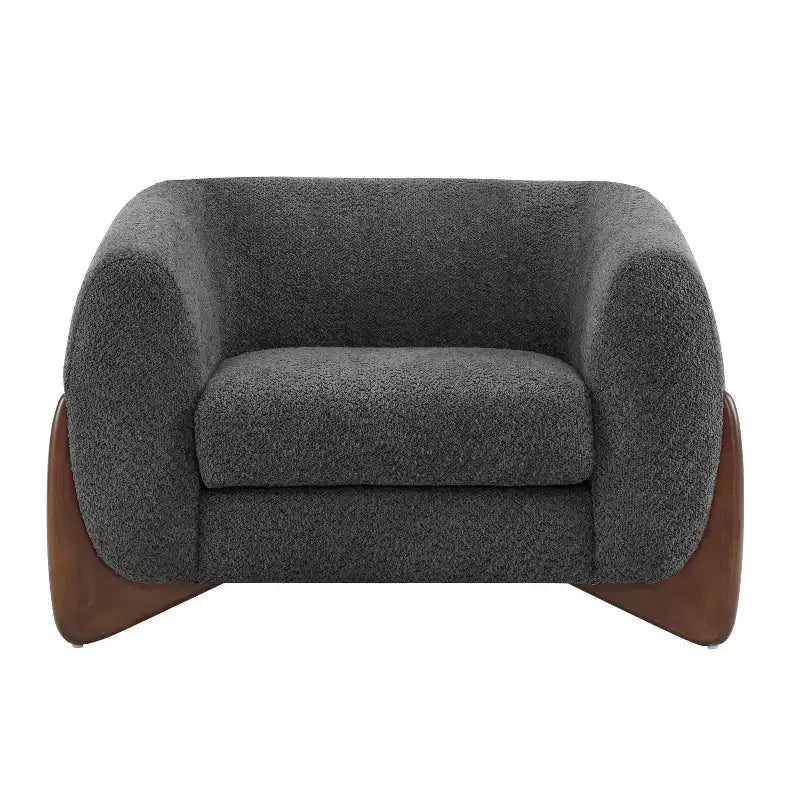 Poltrona a pozzetto imbottita in tessuto bouclé grigio scuro/marrone chiaro, stile contemporaneo, 1 posto