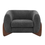 Poltrona a pozzetto imbottita in tessuto bouclé grigio scuro/marrone chiaro, stile contemporaneo, 1 posto