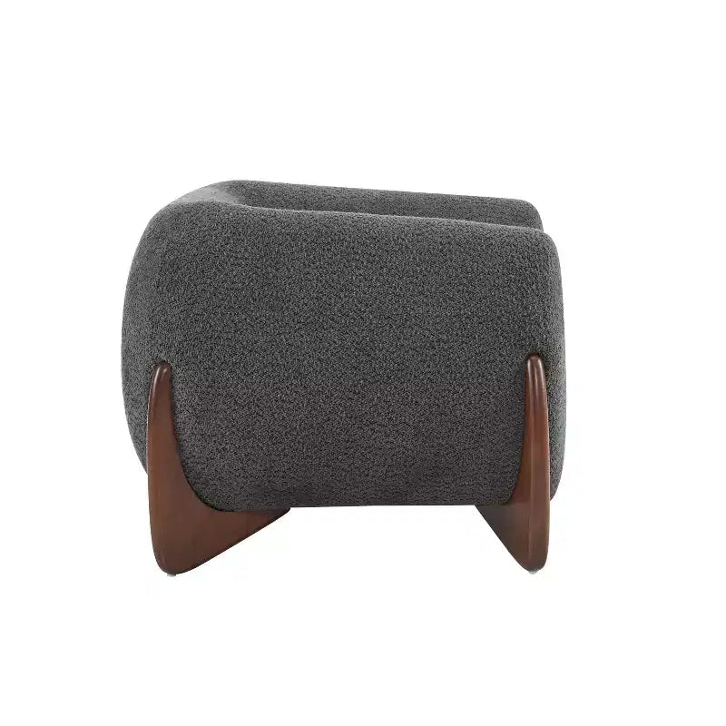 Poltrona a pozzetto imbottita in tessuto bouclé grigio scuro/marrone chiaro, stile contemporaneo, 1 posto