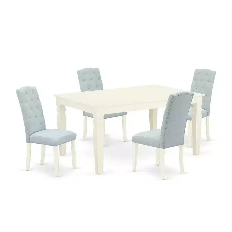 Set da pranzo rettangolare in bianco lino e azzurro, 5 pezzi, 4 posti