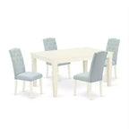 Set da pranzo rettangolare in bianco lino e azzurro, 5 pezzi, 4 posti