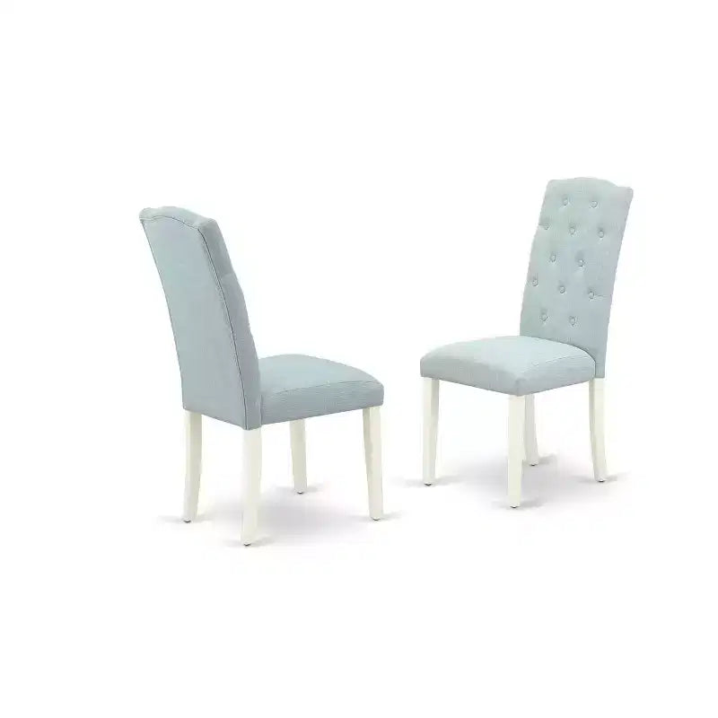 Set da pranzo rettangolare in bianco lino e azzurro, 5 pezzi, 4 posti