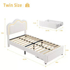 Letto a piattaforma singolo con testiera in velluto a forma di orsetto rosa/bianco con LED RGB, 1 bambino, con o senza cassetto