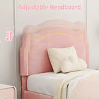 Letto a piattaforma singolo con testiera in velluto a forma di orsetto rosa/bianco con LED RGB, 1 bambino, con o senza cassetto