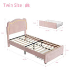 Letto a piattaforma singolo con testiera in velluto a forma di orsetto rosa/bianco con LED RGB, 1 bambino, con o senza cassetto