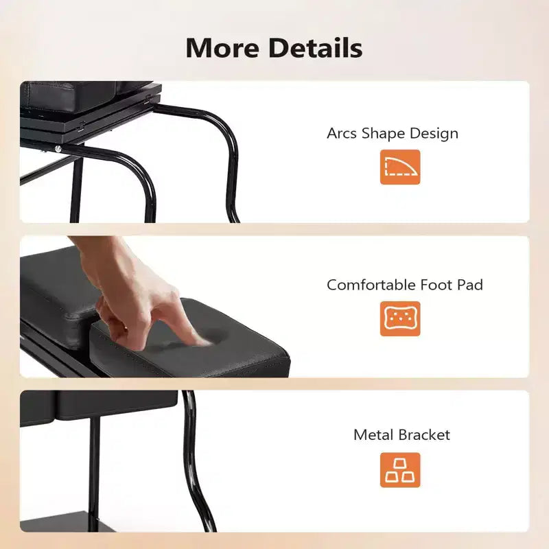 Carrello per pedicure portatile nero con tavola pieghevole, singolo utente