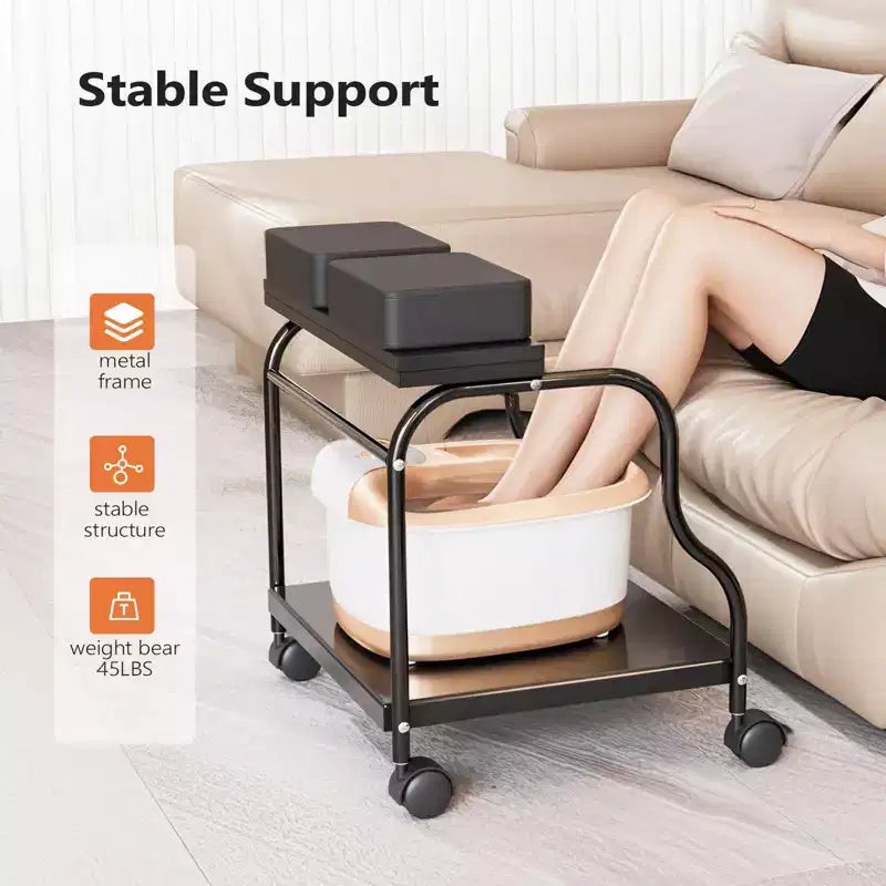 Carrello per pedicure portatile nero con tavola pieghevole, singolo utente