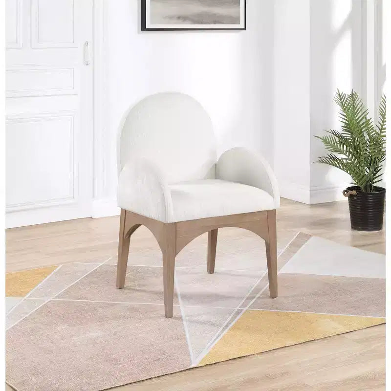 Sedia da pranzo con braccioli in tessuto ciniglia | Gambe in legno naturale | 1 posto