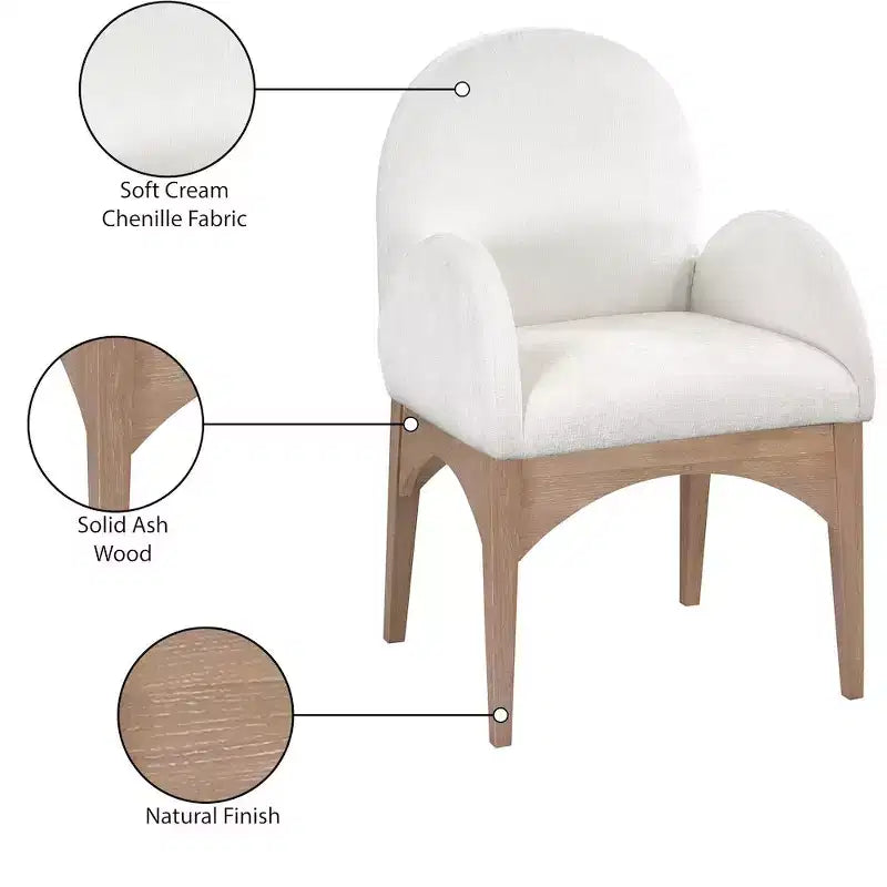 Sedia da pranzo con braccioli in tessuto ciniglia | Gambe in legno naturale | 1 posto