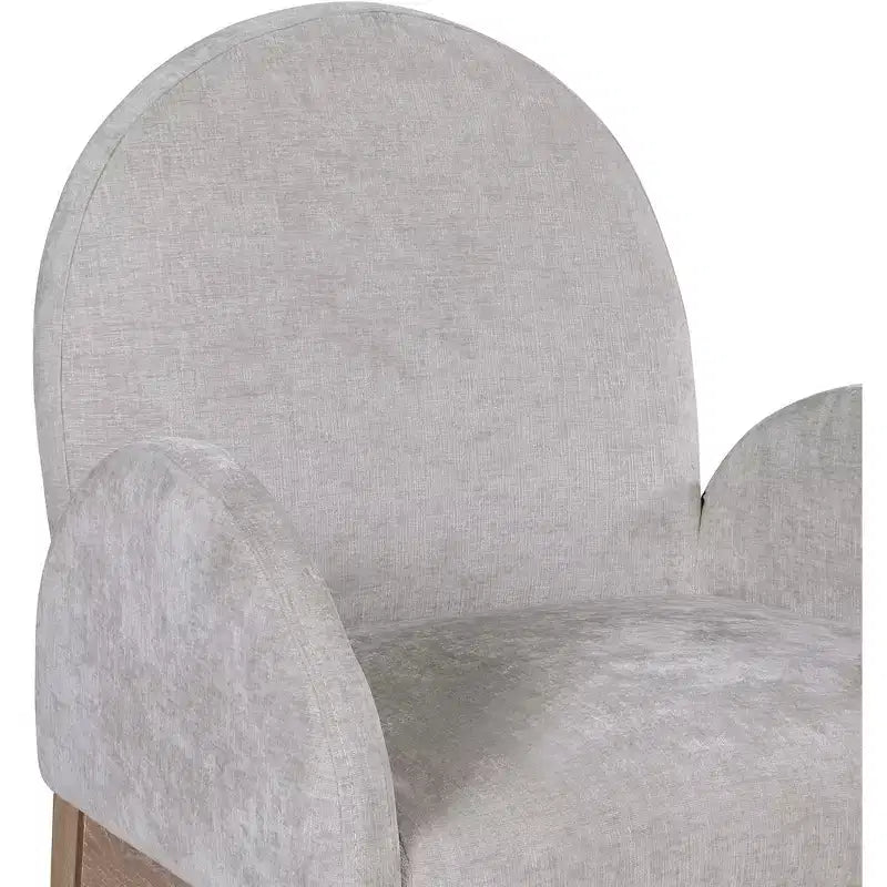 Sedia da pranzo con braccioli in tessuto ciniglia | Gambe in legno naturale | 1 posto