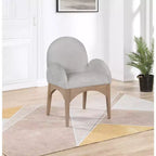 Sedia da pranzo con braccioli in tessuto ciniglia | Gambe in legno naturale | 1 posto