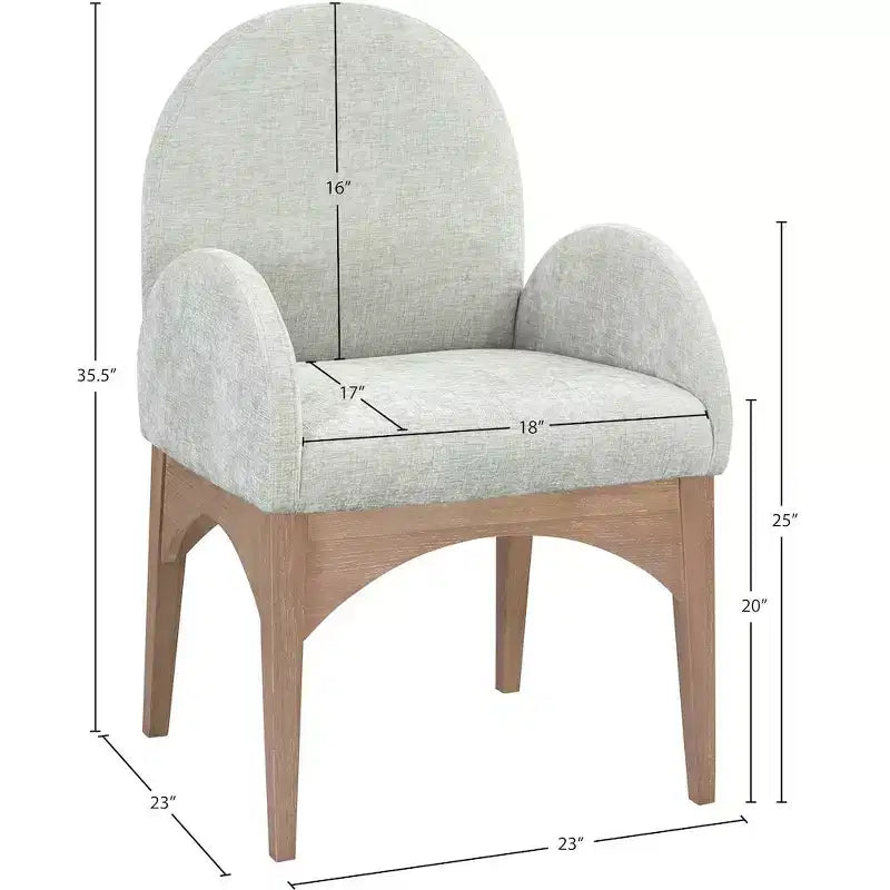 Sedia da pranzo con braccioli in tessuto ciniglia | Gambe in legno naturale | 1 posto