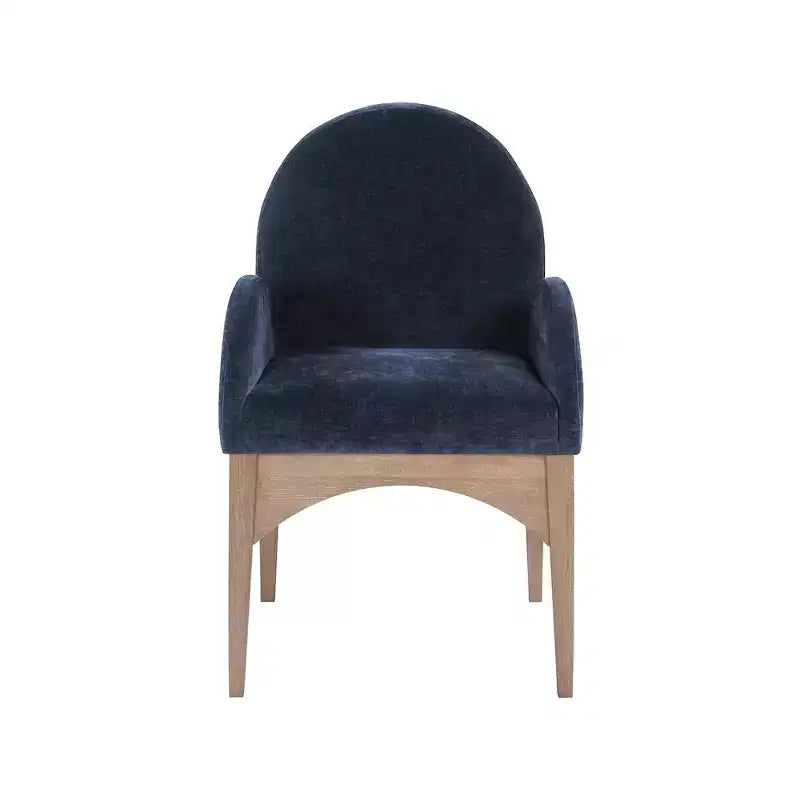 Sedia da pranzo con braccioli in tessuto ciniglia | Gambe in legno naturale | 1 posto