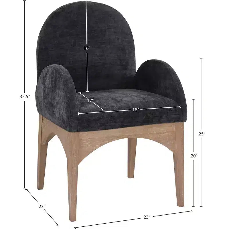 Sedia da pranzo con braccioli in tessuto ciniglia | Gambe in legno naturale | 1 posto