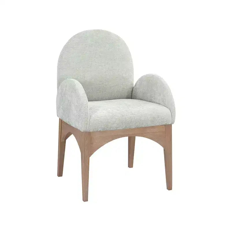 Sedia da pranzo con braccioli in tessuto ciniglia | Gambe in legno naturale | 1 posto