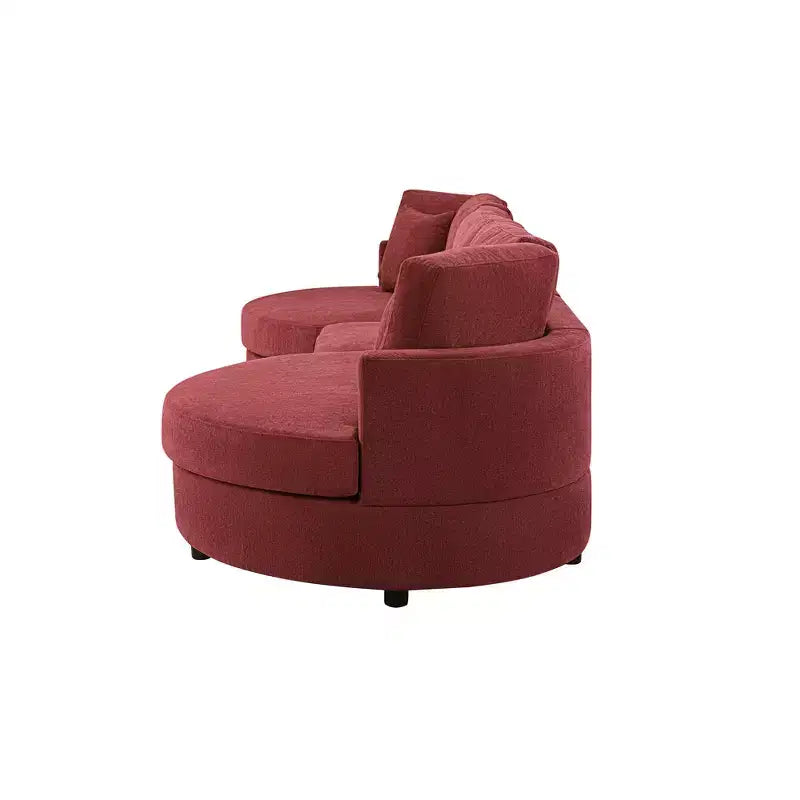 Divano curvo a 3 posti in ciniglia – Nero / Grigio / Rosso, stile moderno