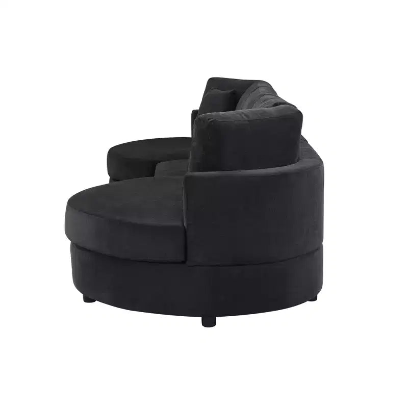 Divano curvo a 3 posti in ciniglia – Nero / Grigio / Rosso, stile moderno