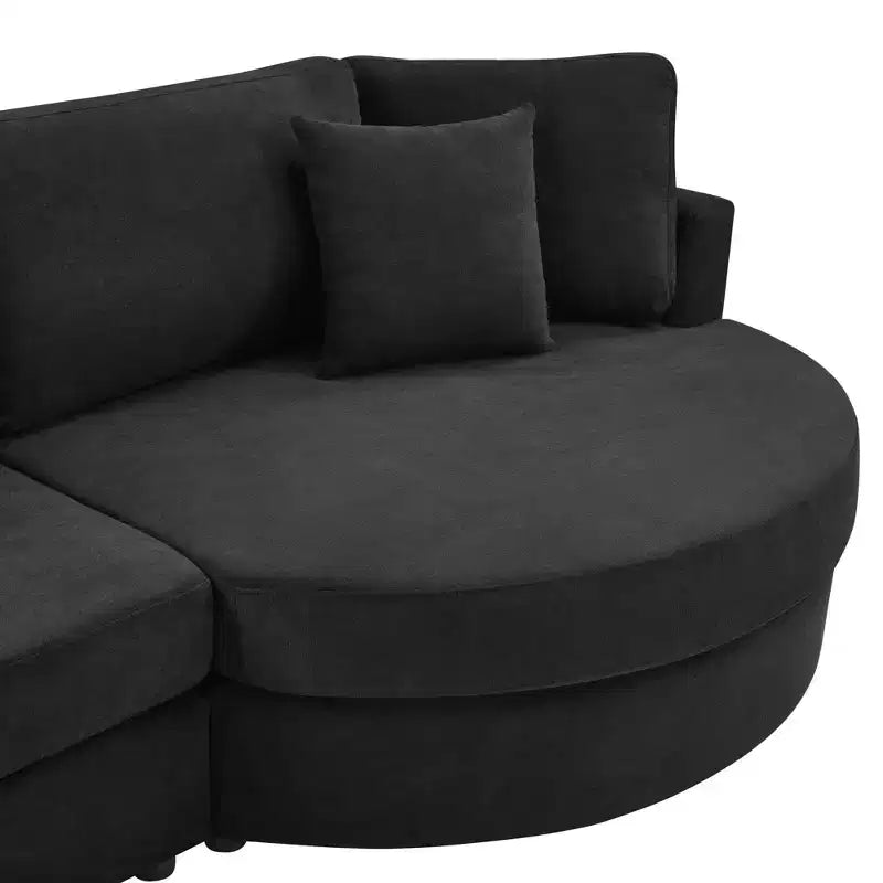 Divano curvo a 3 posti in ciniglia – Nero / Grigio / Rosso, stile moderno