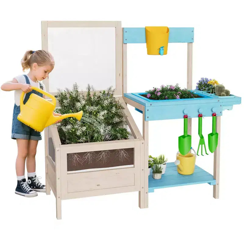 Mud Kitchen for Kids Outdoor Toy with Planter Box, Wooden Play Kitchen Pretend Play Set , Suitable for Kids Toddlers Over 3 Years Old