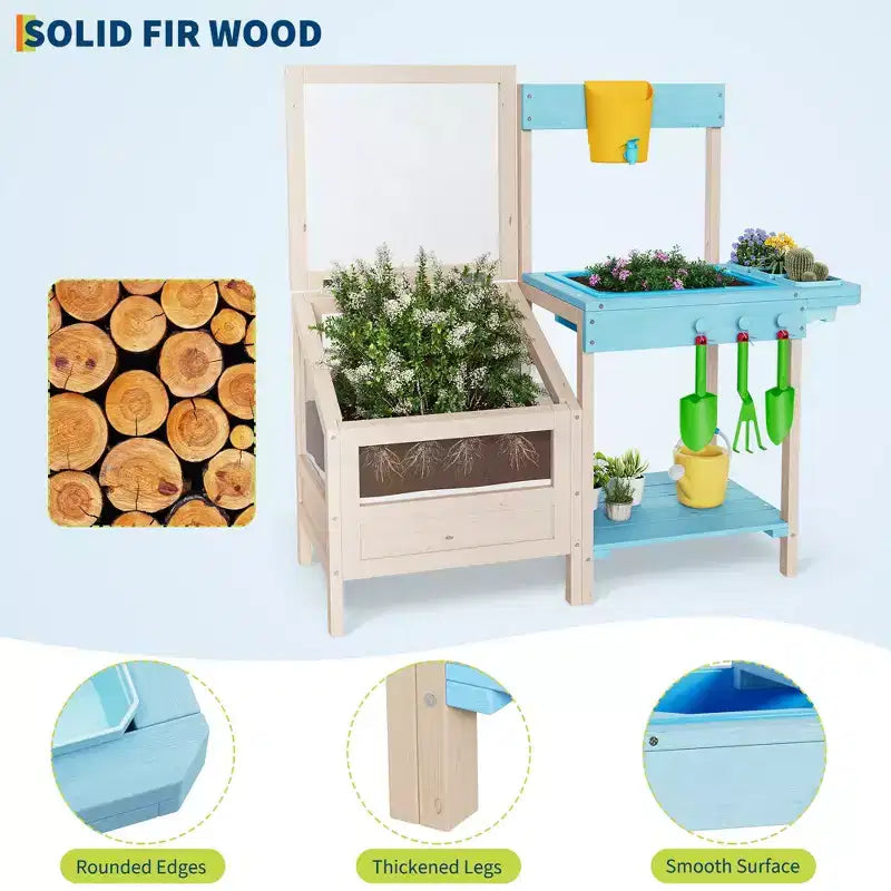Cucina da Esterno per il Fango in Legno Naturale con Fioriera, Set da Gioco Individuale per Bambini dai 3 ai 10 Anni